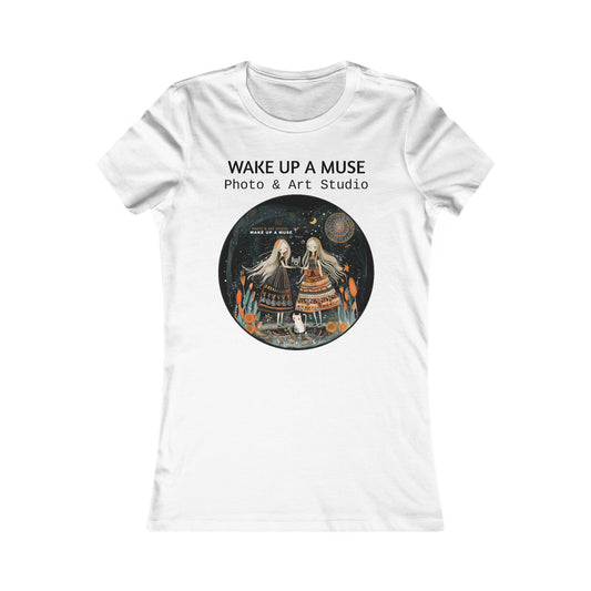 Women's  "WAKE UP A MUSE" Slim Fit Colored White Tee