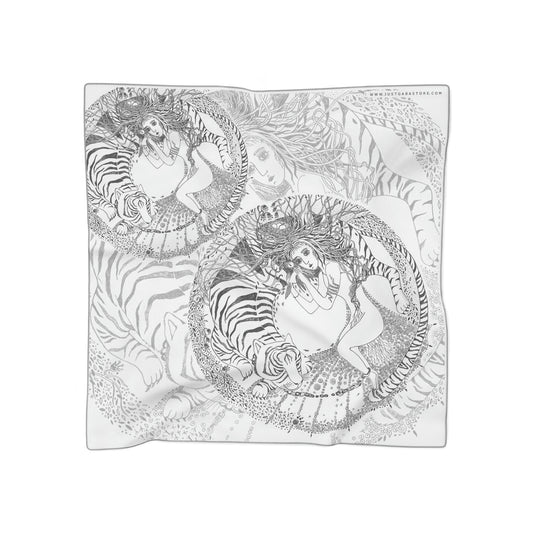 Chinese Years Zodiac Sign Poly Scarf (Tiger) White